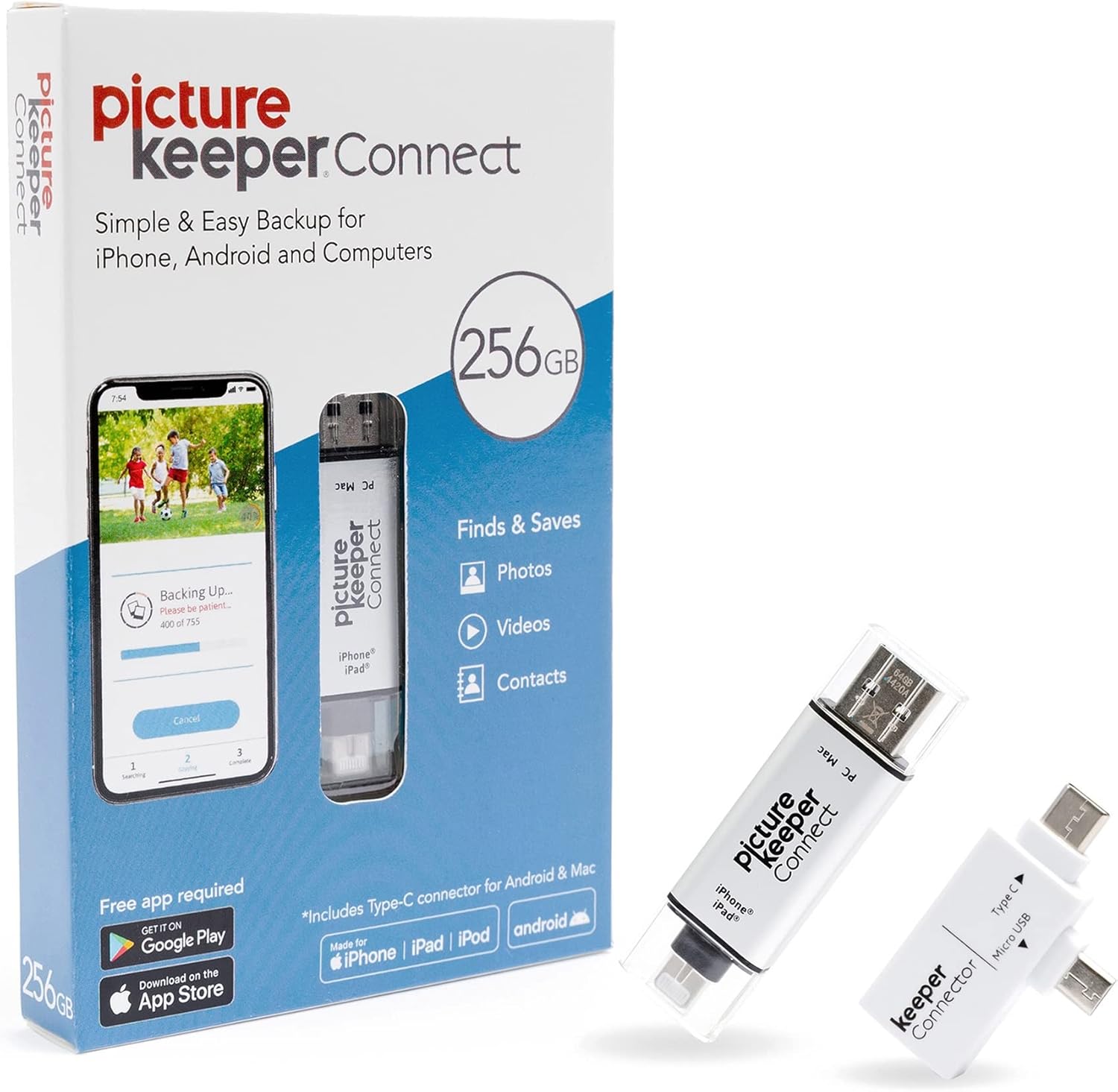 Picture Keeper Connect 256GB Portable Flash Drive iPhone Android Photo