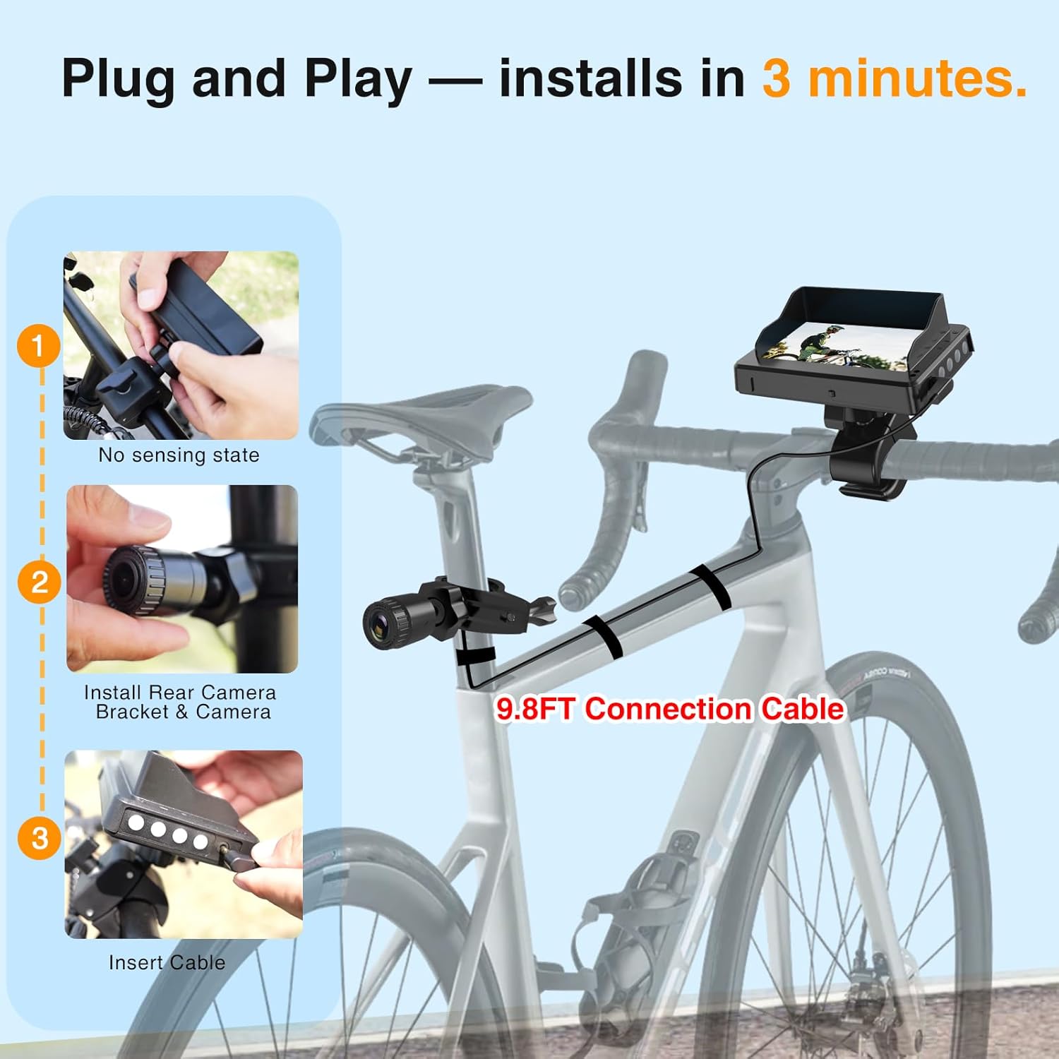 Bicycle Rear View Camera with Zoom Function, 10-Hour Battery Life, 4.3'' 1080P HD Display, Adjustable Angle 130°/110°/90°/60° Bike Camera for Ebikes, Mopeds, Road & Mountain Bikes