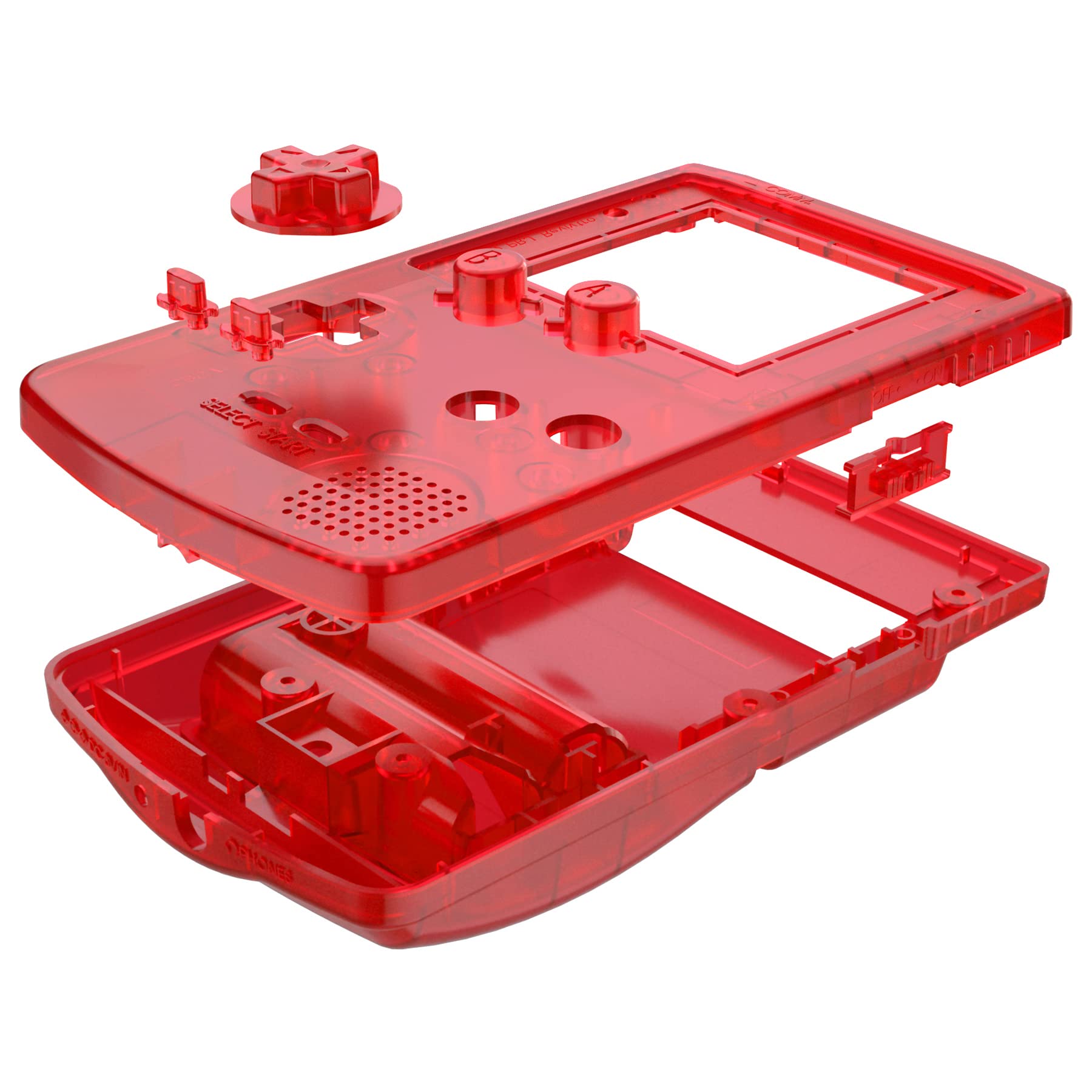 eXtremeRate Carcasa Transparente IPS Ready para Game Boy Color (GBC), Compatible con OSD IPS y LCD Estándar, Kit de Funda con Botones para Game Boy - Sin Consola ni Pantalla, Rojo