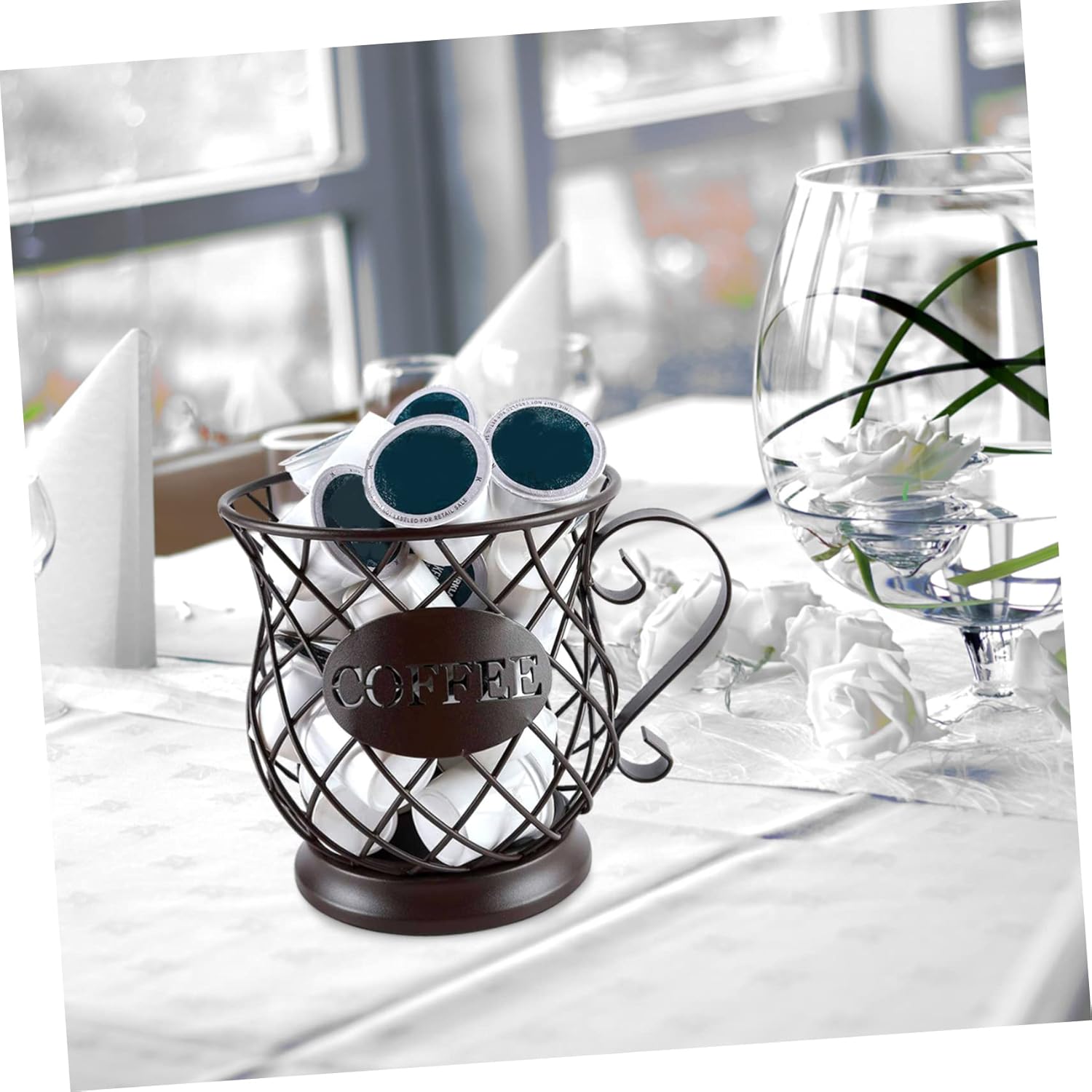 Hemoton Stylish Metal Coffee Holder Espresso Storage Basket Holder Coffee Pod Storage Pot Organizer Mug