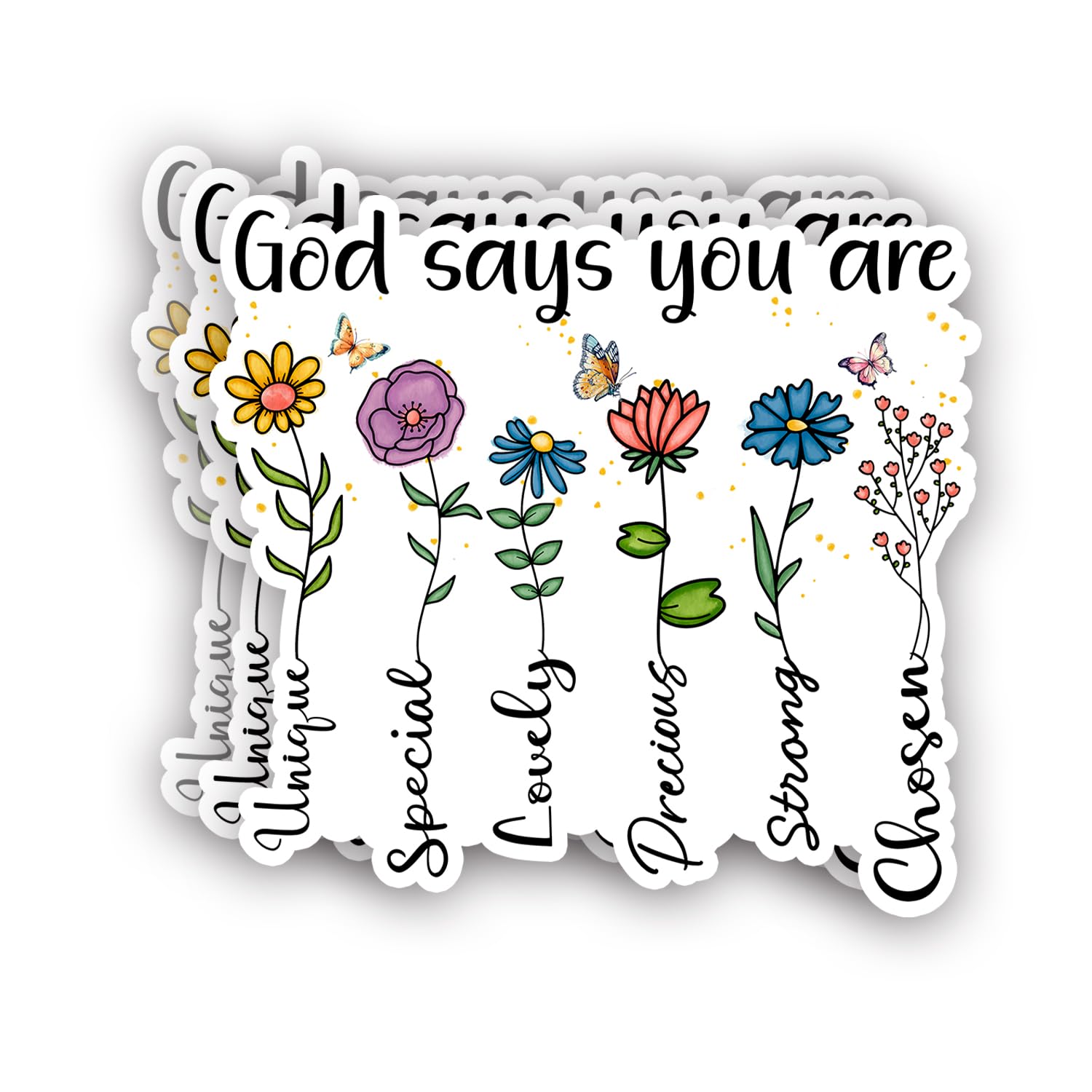 (3Pcs) God Says You are Unique Special Lovely Sticker Inspirational Christian Jesus Vinyl Decals for Tumbler Laptop Water Bottles Books Phone - Size