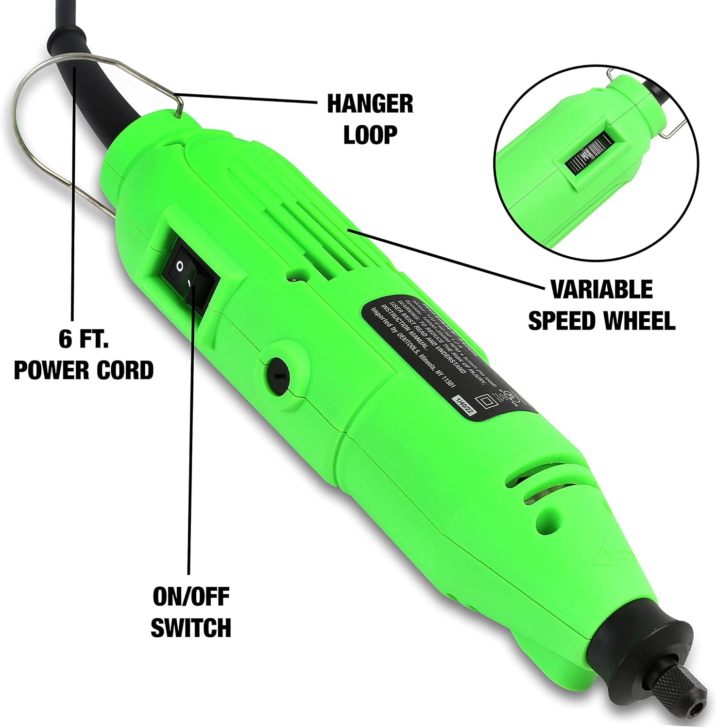 OEMTOOLS 24664 Rotary Tool with 35 Piece Accessory Kit, Green and Black Rotary Tool Kit, Multi Tool and Sanding Machine Kit, Corded Rotary Tool
