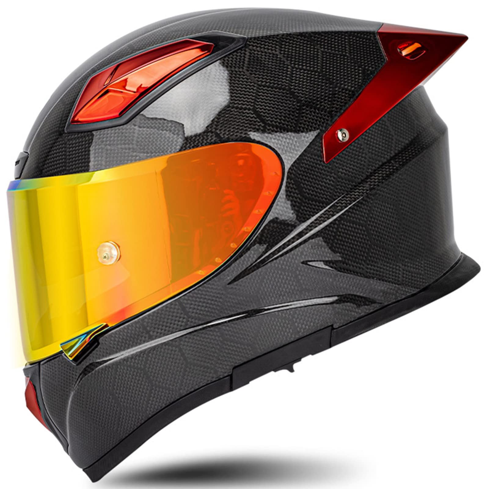 Casco Moto Fibra de Carbono Casco Moto Integral con Visera Tintada Homologado ECE DOT Casco de Moto Scooter Casco Moto de Carretera para Mujer Hombre Adultos B,L=59-60CM