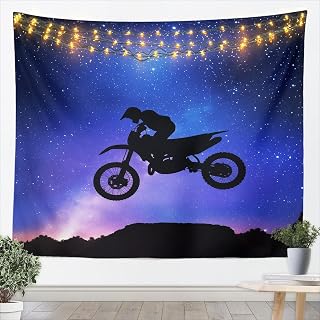 Dirt Bike Tapestry for Bedroom Motocross Rider Wall Blanket Motorcycle Extreme Sport Game Wall Hanging for Kids Boys Teens Young Man Motorbike Bedding Throw Blanket Galaxy Wall Art Decor XLarge 70x92