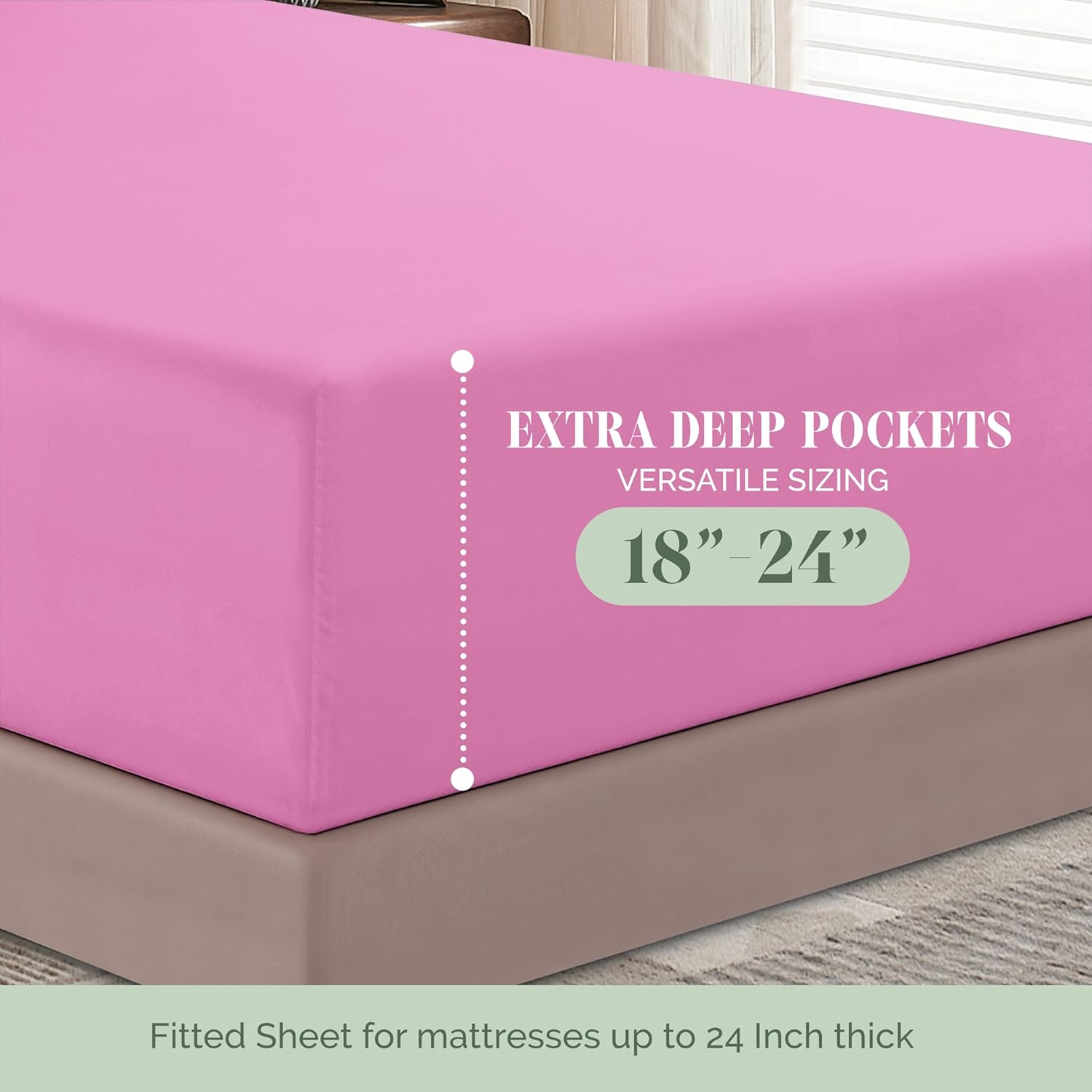 Elegant Comfort 1500 Premium Hotel Quality 18-24 Inches Deep - Extra Deep Pocket Single Fitted Sheet for High Mattress, Luxury and Softest, Smart Pocket - Wrinkle Free, Queen, Light Pink