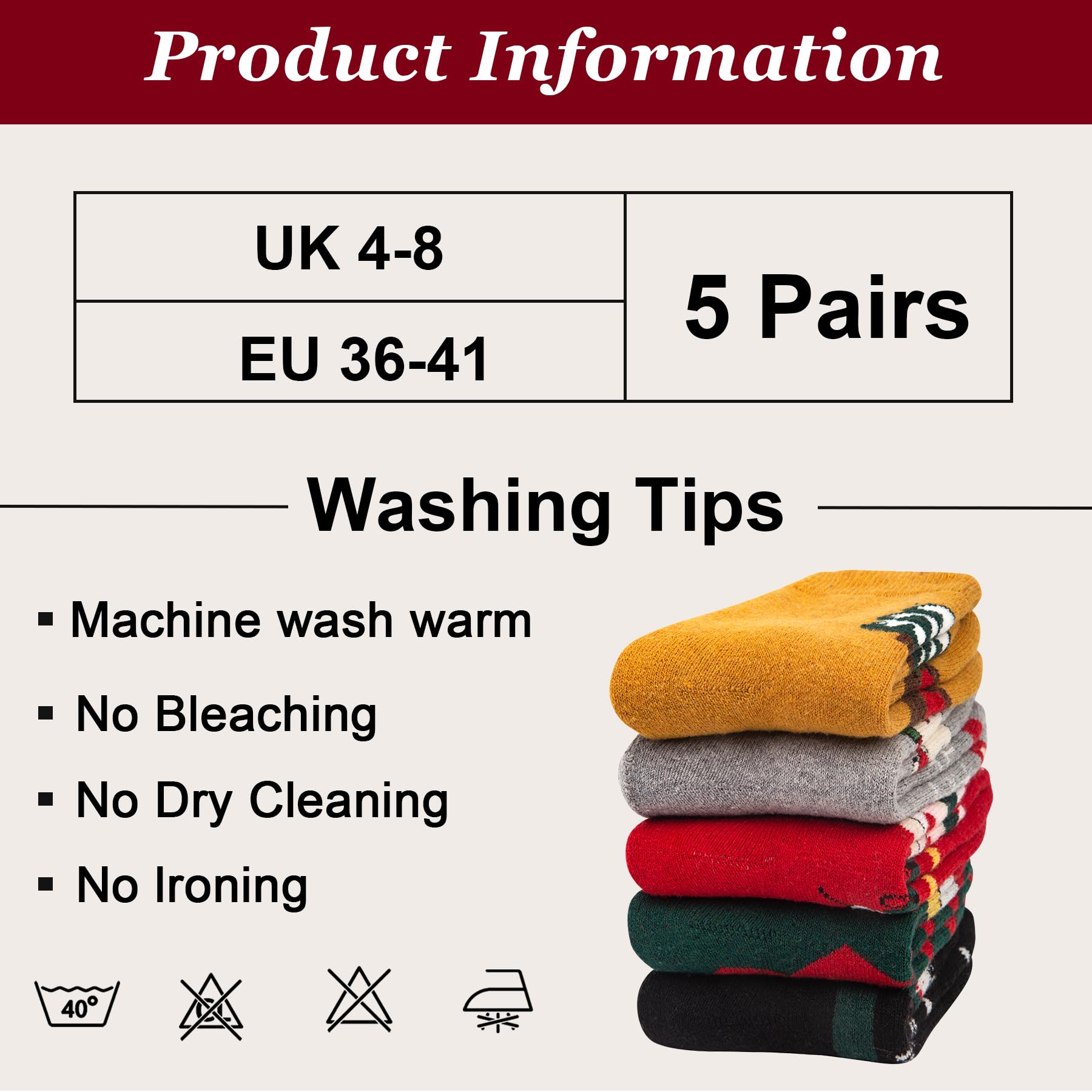 Wostock 5paia Calze Termiche da Donna, Calzini Lana Donna Vintage di Lana Invernali Traspirazione per Casuale