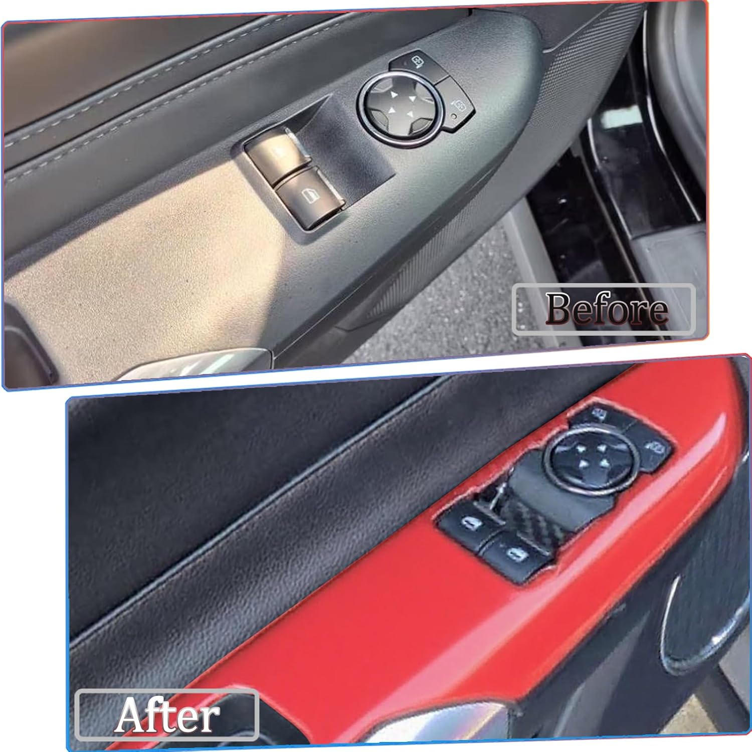 Armrest Window Switch Panel Cover，for Ford Mustang 2015-2026，Door Window Control Panel Cover Car Sport Interior Accessories - Wine Red