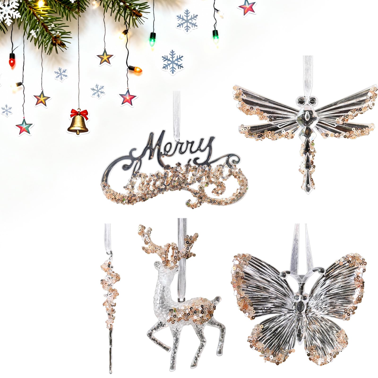 KAQNTUD Reusable Transparent Acrylic Snowflakes Ornament with Design for Holiday Decoration Sustainable Festive Acrylic Hanging Decoration
