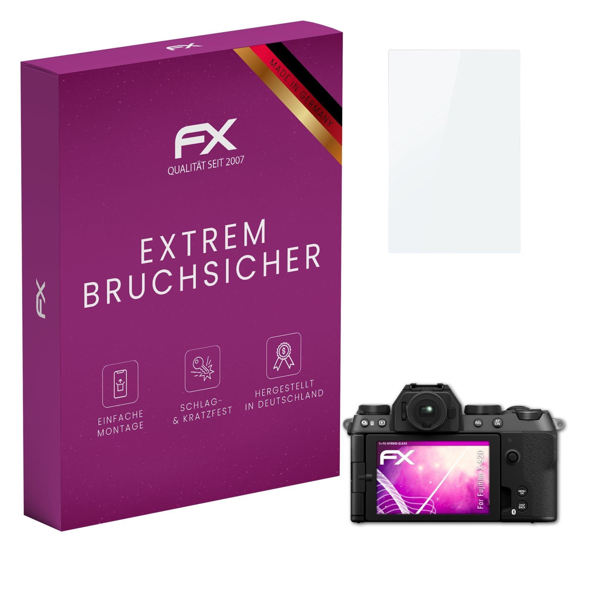 atFoliX Glasfolie für Fujifilm X-S20 – 9H Hybrid-Glass FX Schutzpanzerfolie