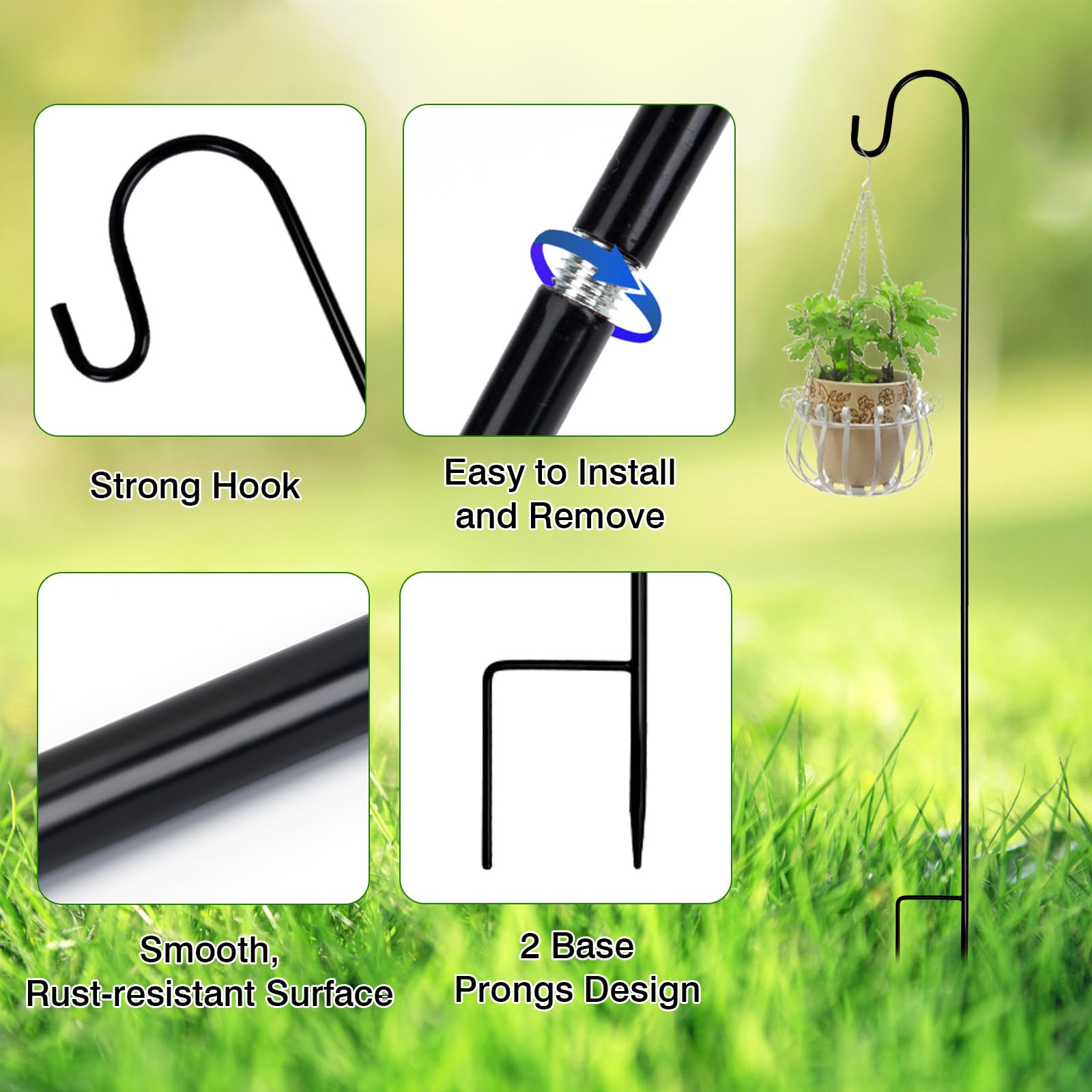 Gancio da Pastore in Metallo Regolabile 100cm 4 Pezzi per Esterni Giardino Uccelli Luci Solari