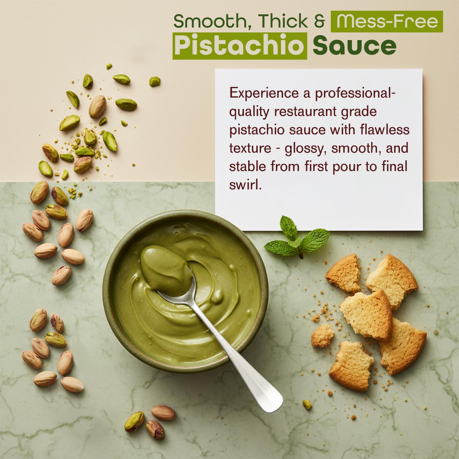 Bonjour Pistachio Cream Sauce - Adds Rich Nutty Flavor & Smooth Finish - Non-GMO Pistachio Sauce Spread & Paste with Butter for Sweet & Savory Dishes - Ideal for Dubai Chocolate - 2.20 LB (35.20 oz)