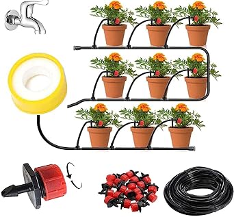 DIY Crafts Micro Drip Irrigation Kit Adjustable Nozzle Automatic Watering Kits,Garden Micro Irrigation Drip System,Plant Watering System for Patio,Greenhouse,Lawn (15 Pots, Ready to Fit Kit)
