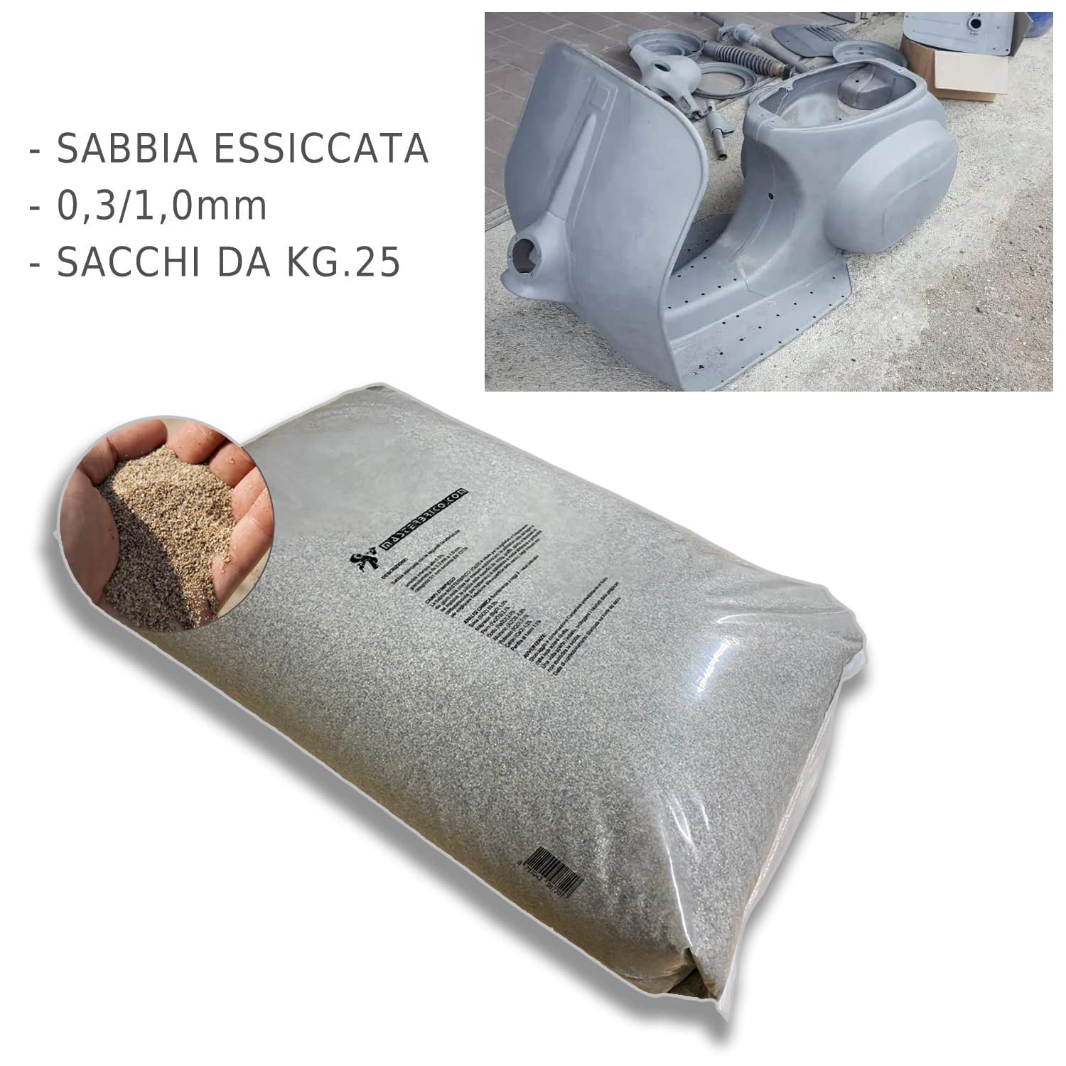 Sable pour ponceuse 0,3-1,0 mm Sac de 25 kg – Sable sec Vaga pour traitements de sablage sur bois, fer, béton et brique – Granulométrie moyenne, faible humidité