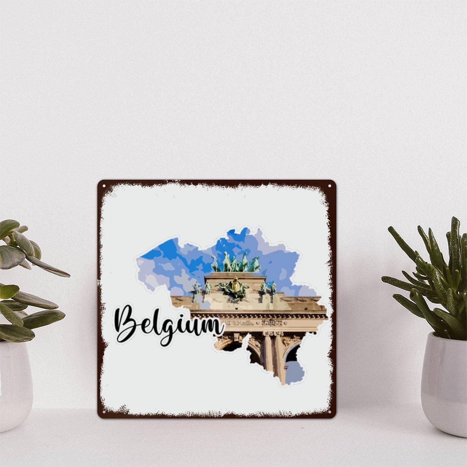 Belgium Landscape Tin Sign Belgium Map Metal Tin Sign Home Sign Wall Decor Novelty Wall Plaque Decor for Bar Man Cave Cafe Garage Home 10x10in