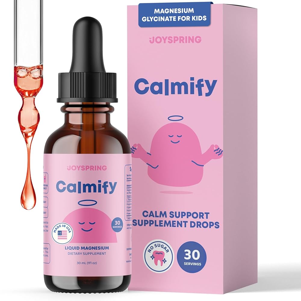 JoySpring Calmify Liquid Magnesium for Kids | Organic Chamomile & L-Theanine Supplement | Sugar-Free & Gluten-Free | Calm Support | Magnesium Glycinate