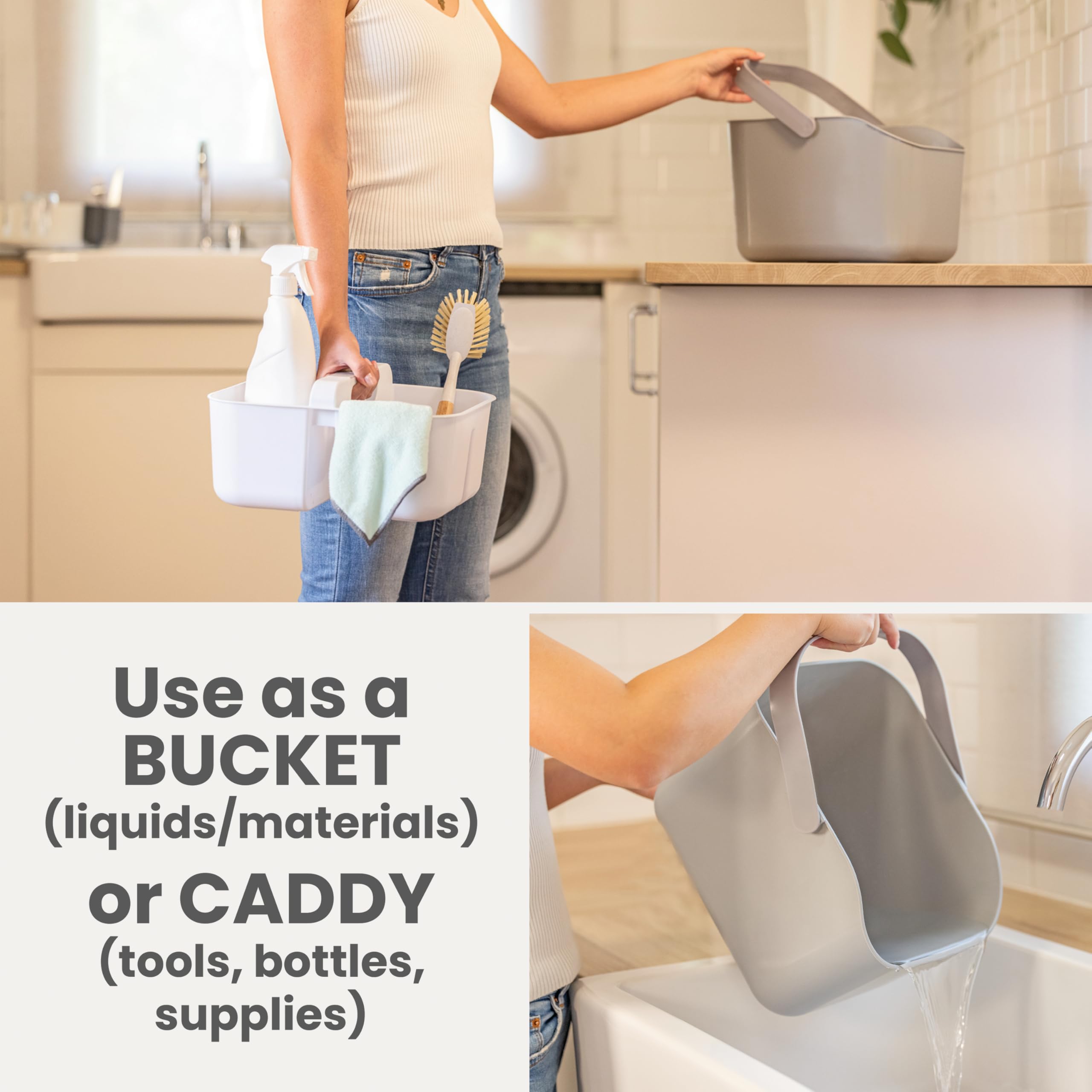 VIGAR Rengo Cubo Organizador, Multiusos Caddy Organizador con Asa, 3 Compartimentos Baño Organizadores y Almacenamiento para el Hogar, Gris, Blanco