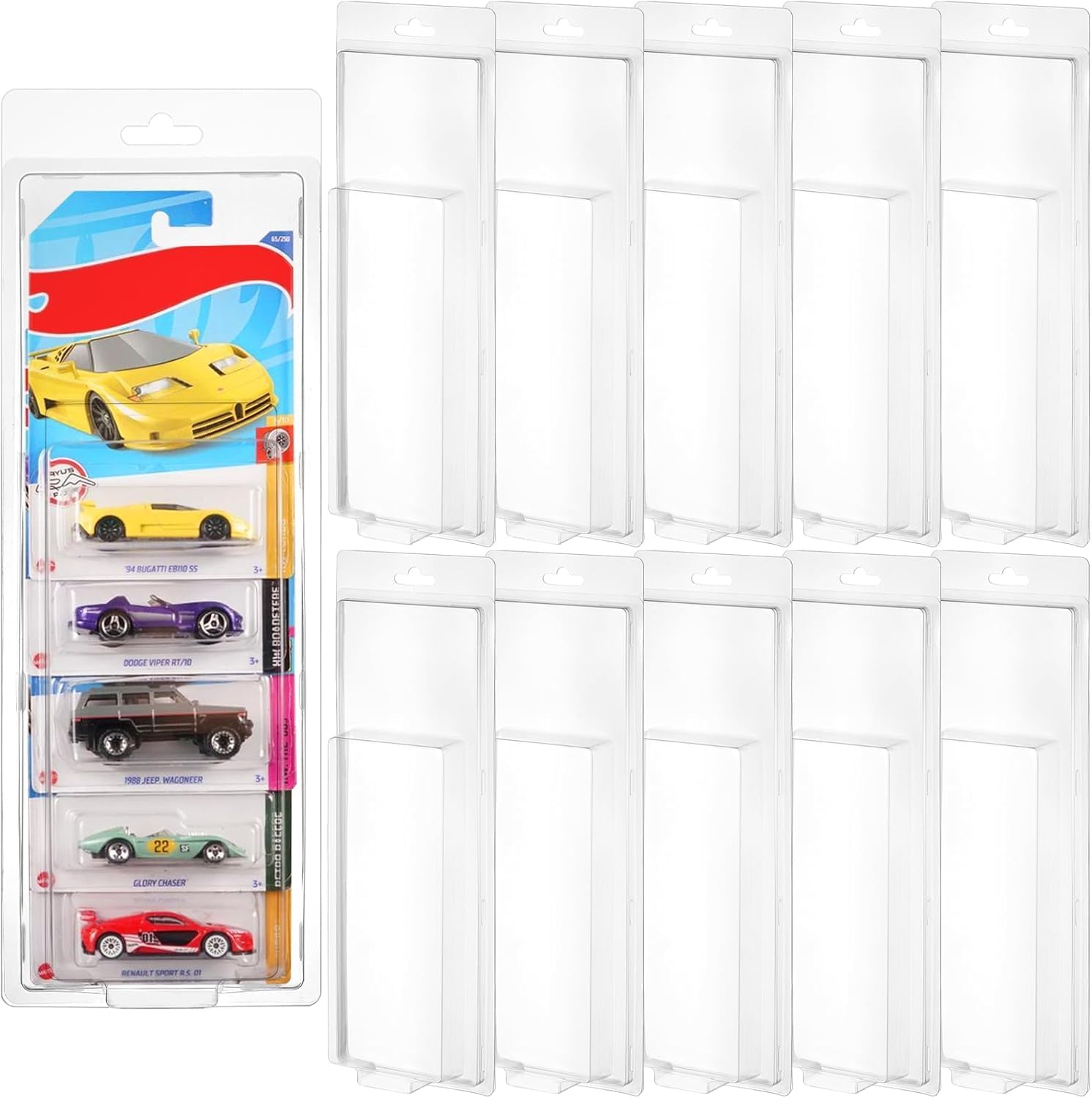 10 Pack 5 Separate Car Protector Case for Hot Wheels Mainline,Protector Packs Compatible with Hot Wheels Model,5 Car Clamshell Display Clamshell Cases Plastic Display Protective Case