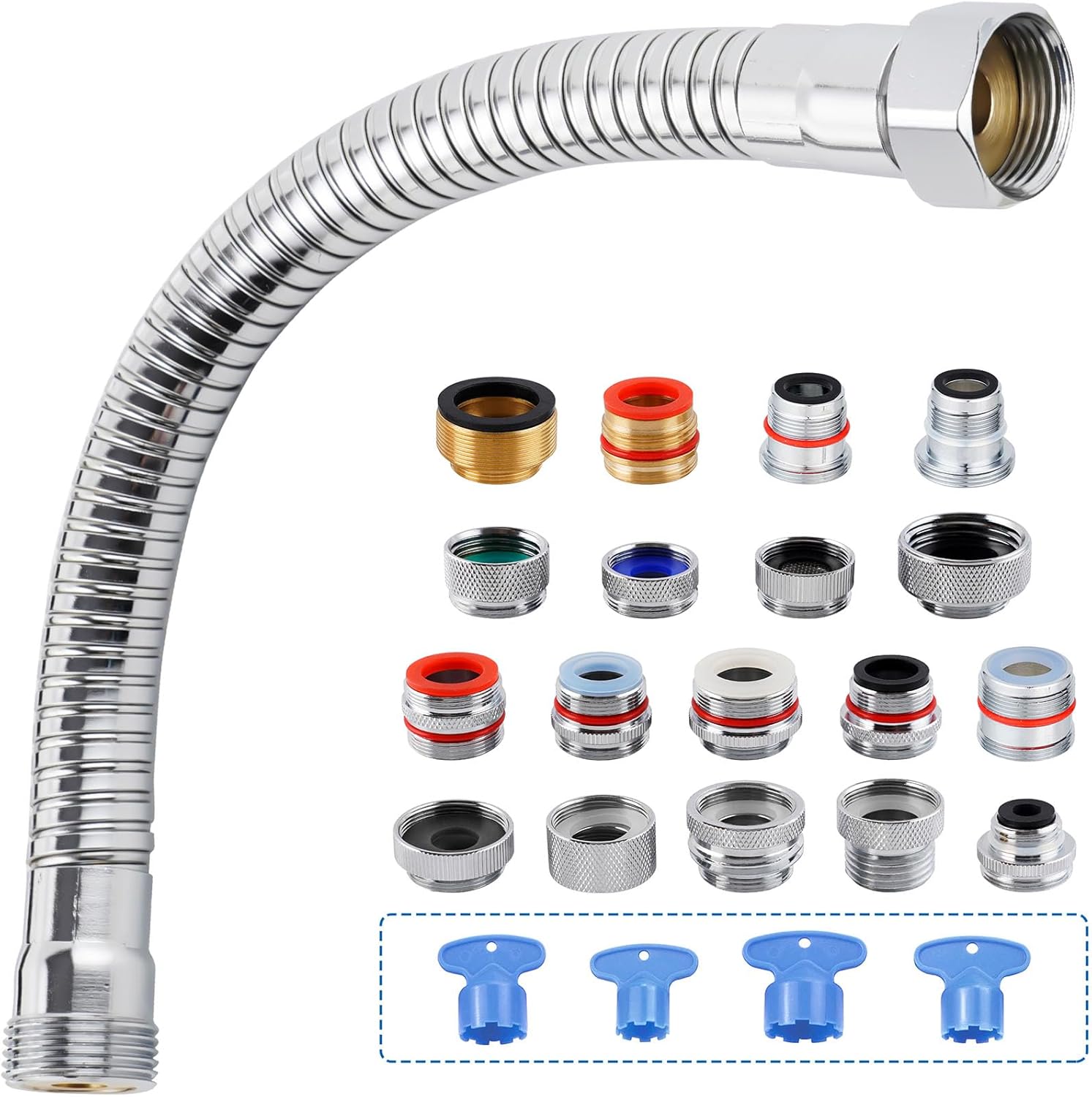 iFealClear 19 Pcs Brass Faucet Adapter Kit with Garden Hose Adpter Protector, Sink Aerator Adapters with 4 Pcs Aerator Key Removal Wrench Tools for Water Filter, Garden Hose, Diverter