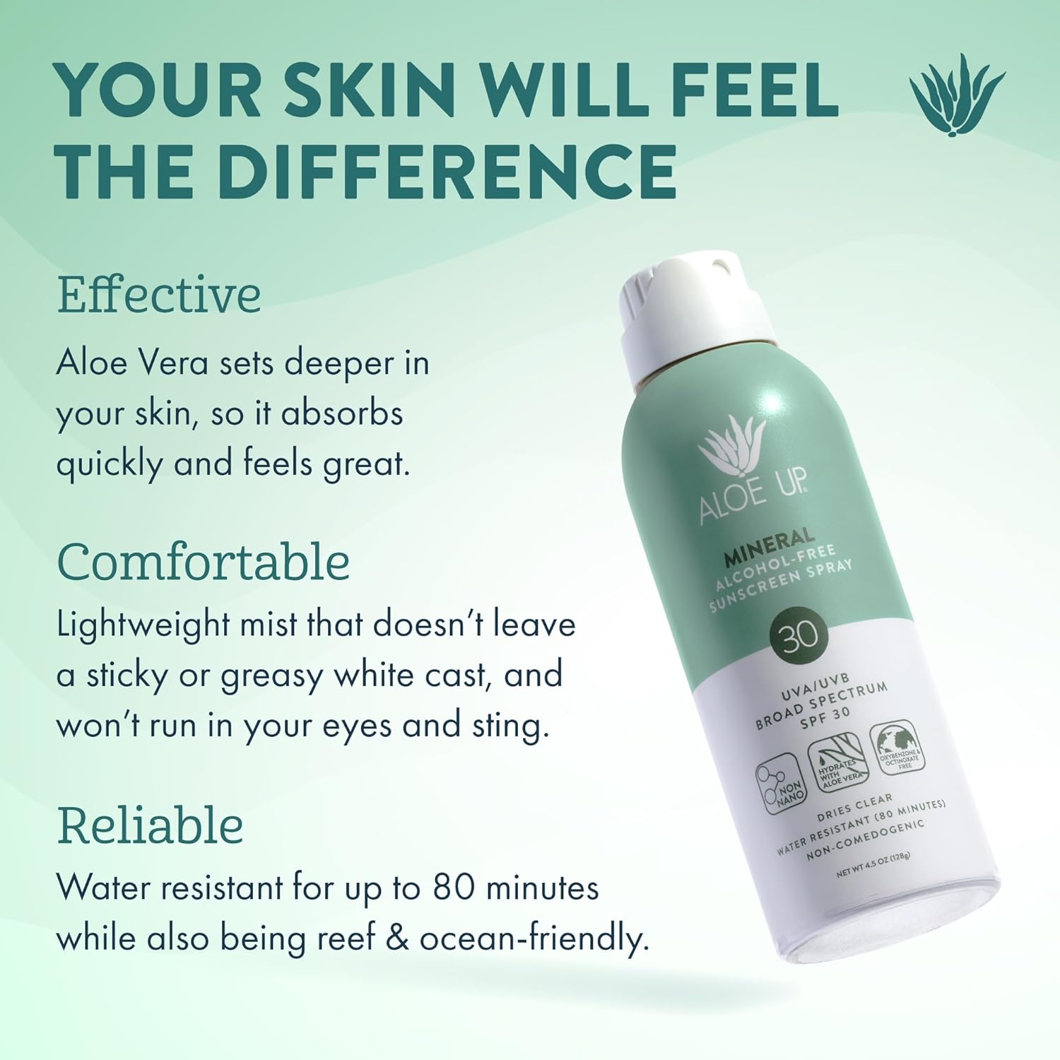 Aloe Up Continuous Mineral Sunscreen Spray SPF 30 - Alcohol-Free Broad Spectrum UVA/UVB Sunscreen Protector for Face and Body - With Gen2 Zinc Oxide and Aloe Vera - Dries Clear - Reef Safe - 4.5 Oz - Image 2