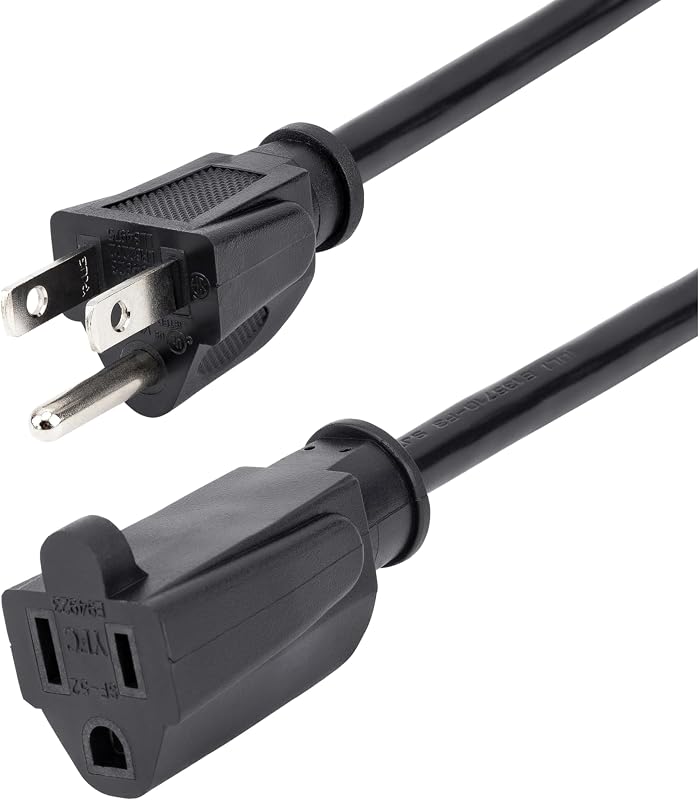 Cable de extensión de alimentación StarTech de 10 pies, 13 A 125 V, 16 AWG, negro (PAC10110) | NEMA 5-15R a NEMA 5-15P, listado UL, tomacorriente, cable de extensión negro NEMA 5-15R a NEMA 5-15P