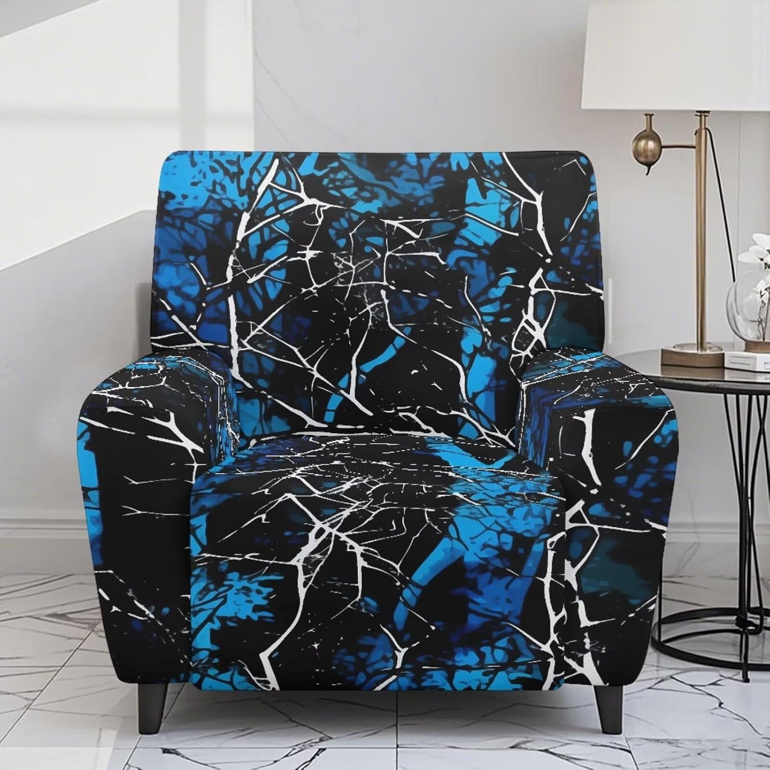 4-Pieces Recliner Chair Covers Lazy Boy Recliner Slipcovers Blue Hunting Camouflage Stretch Slipcovers for 1 Seater Recliners with Arms