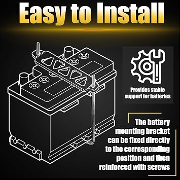 Battery Hold Down Kit, Aluminum Alloy Battery Tie Down Mount Bracket, Battery Hold Down Bracket with J Bolts, Universal 8.5 Triangular Five-Hole Car Battery Holder Kit for Car, SUV, RV (Gold)