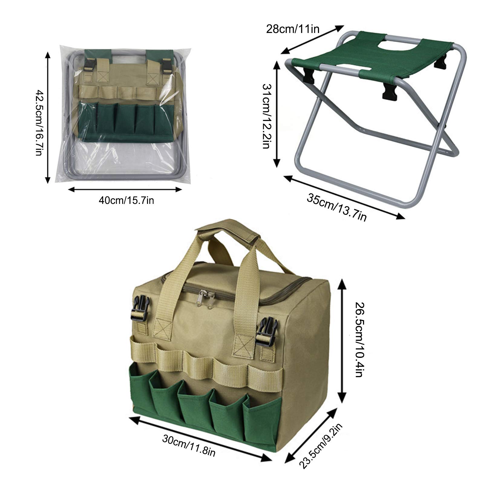 Haofy Tabouret Pliant pour Jardin, Camping, Siège Portable Robuste avec Tissu Oxford 600D, Kaki, Vert foncé, pour Le Travail dans la Cour, la Pêche, la Randonnée, Les Activités de