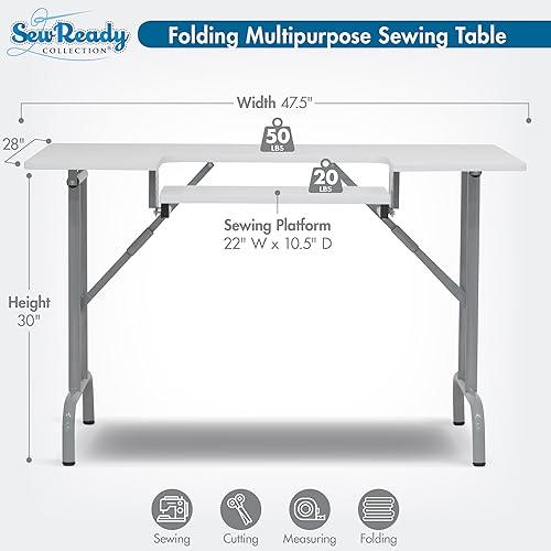 Miniatura 8 de Sew Ready Pro Stitch - Mesa para máquina de coser, 56.75 pulgadas de ancho x 23.75 pulgadas de profundidad, mesa blanca para pasatiempos y máquina