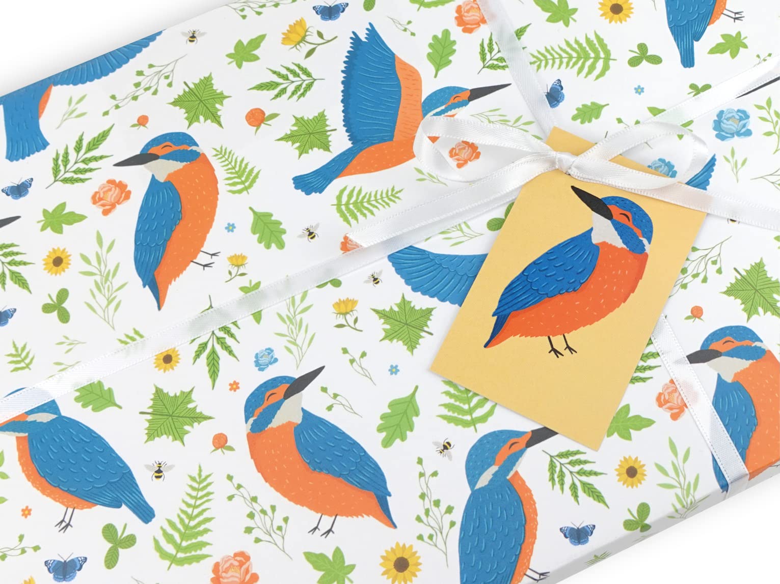 Animal wrapping paper | Handmade gift wrap by VerbatimART - 50x70cm (2 Sheets + 2 Tags, Riverside Kingfisher)