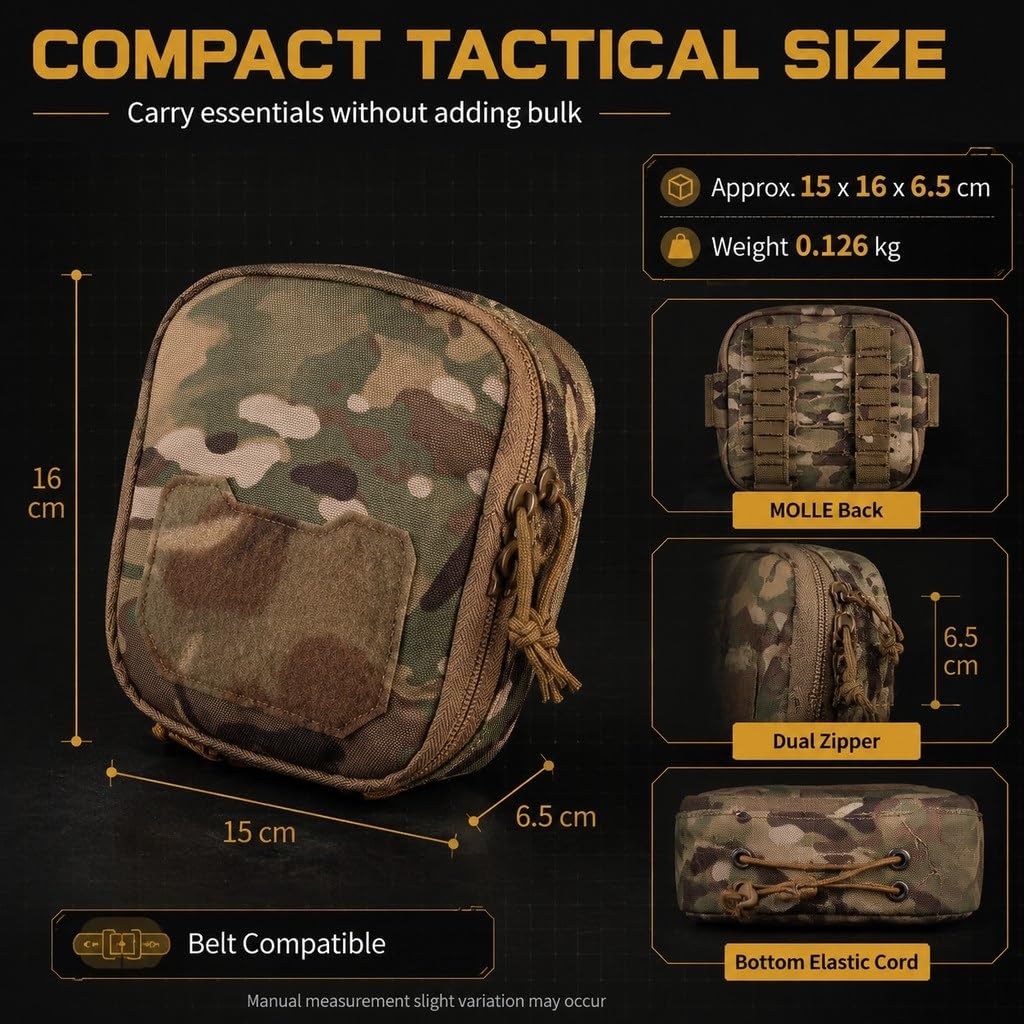 Pochette Utilitaire Tactique Molle, Support de Ceinture, Sac de Rangement EDC en Nylon 500D