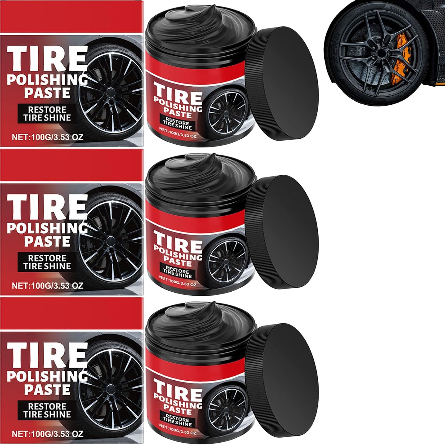 Wheel Shine Balm with Sponge Applicator, Tire Polishing Paste, Automobile Tire Retreading Agent, Wheel Polishing Paste, Anti Crack Care Cream for Restore Tires Shine (3pcs)