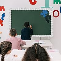 Vista 26 de Zonon 65 Feet Bulletin Board Borders Black and White Polka Dots Striped Grid Borders Decorative Straight Scalloped Wavy Rolled Trim Classroom Back