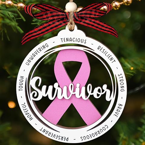 2 Layer Wooden Breast Cancer Survivor Ornament - Breast Cancer Gifts for Woman - Ca...