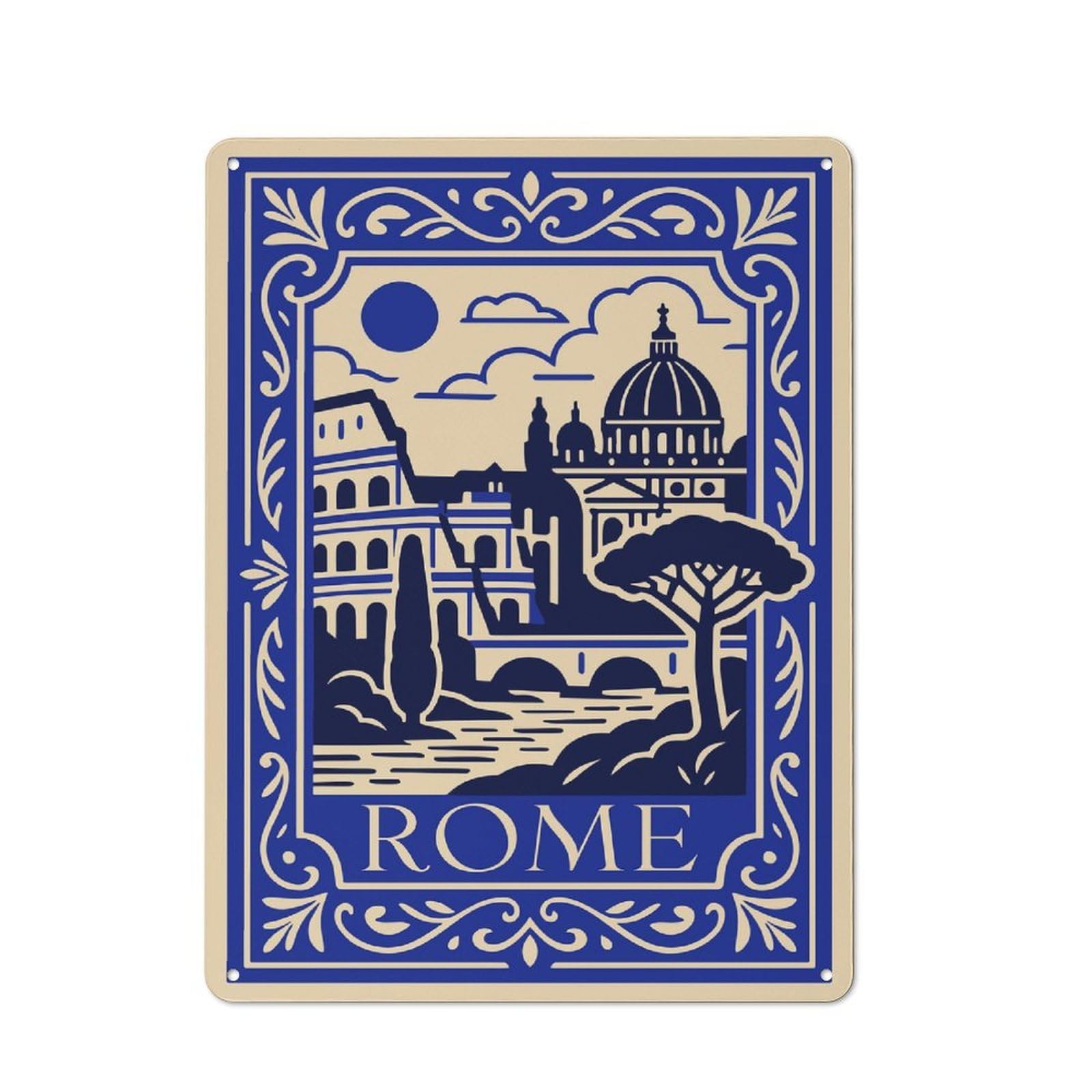 Junmoney Style-5 Vintage Rome Travel Industrial-Style Tin Sign 40X30cm For Café Or Home Bar, For Cooler-Month Interiors With Industrial Character