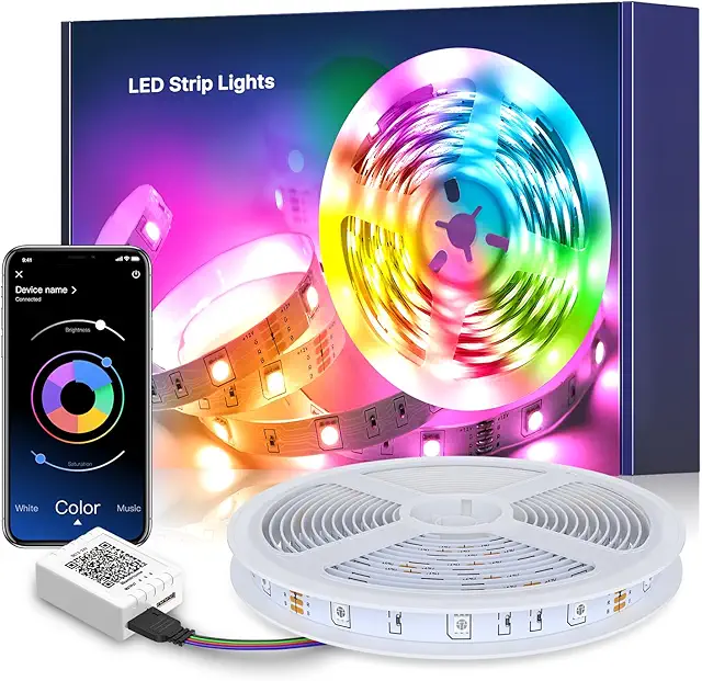 Imagen relacionada con Mexllex Tira LED 5m,Bluetooth RGB Tiras de Luces LED, Luces Led Habitacion Control de APP y Remoto Control, 16 Millones de Colores, Sincronización de Música,Luz LED para Habitación