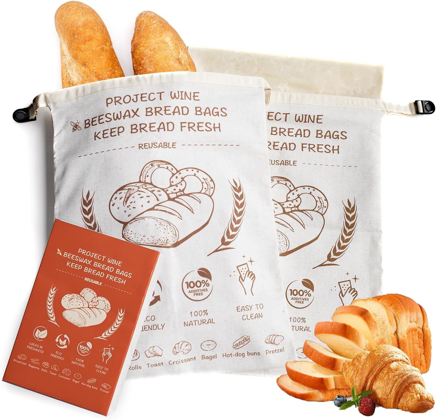 Beeswax Bread Bags Sourdough(2 Pack),Bread Bags Reusable,Natural Cotton Bees Wax Bag,Keeps Bread Fresh, Refrigerable & Portable | Upgraded Design for Large Capacity(Xl-17×13 Inch)