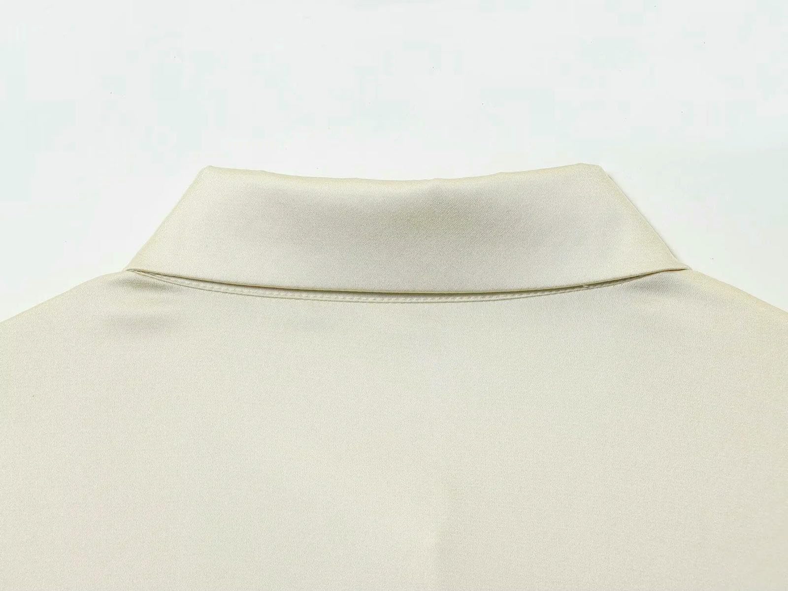 Camicia Donna Autunno Moda Doppiopetto in Raso di Seta con Testo Camicette retrò A Maniche Lunghe Nodo Chic Mujer-Albicocca-l