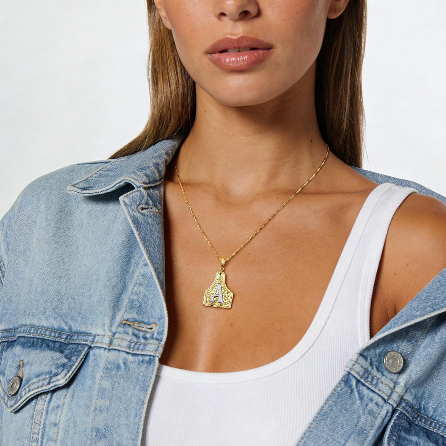 KissYan Western Cowgirl Initial Necklace Valentines Day Gifts for Men Women, 14K Gold Plated Cowboy Letter Pendant Necklace Handmade CowTag Two-Toned Jewelry - Image 2