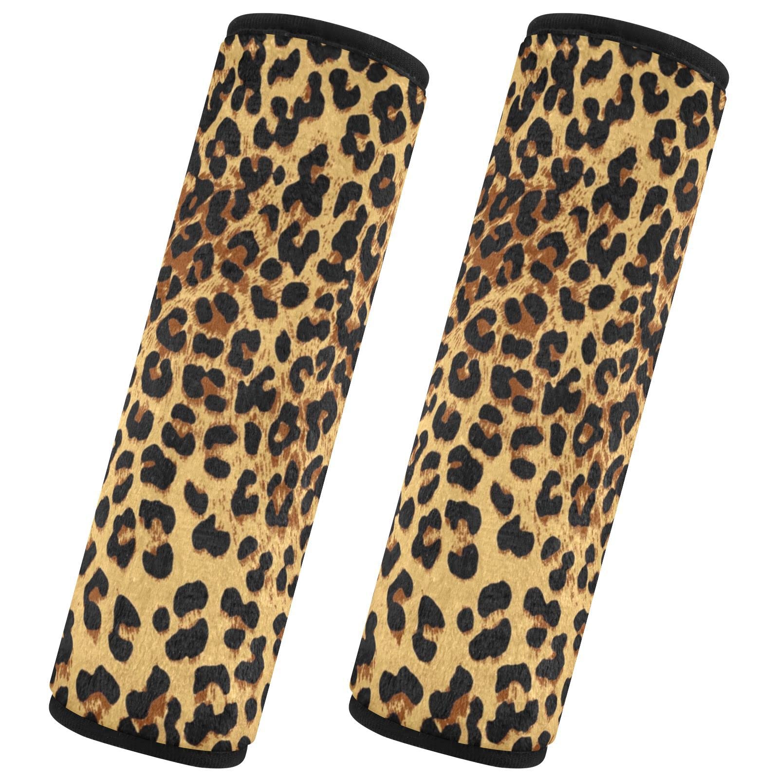 Leopard Car Seat Straps Shoulder Pads for Baby Kids Comfort Soft Seat Belt Covers with Seatbelt Adjuster Neck Pad Protector for Cars Girls Boys Autistic Children Travel Luggage