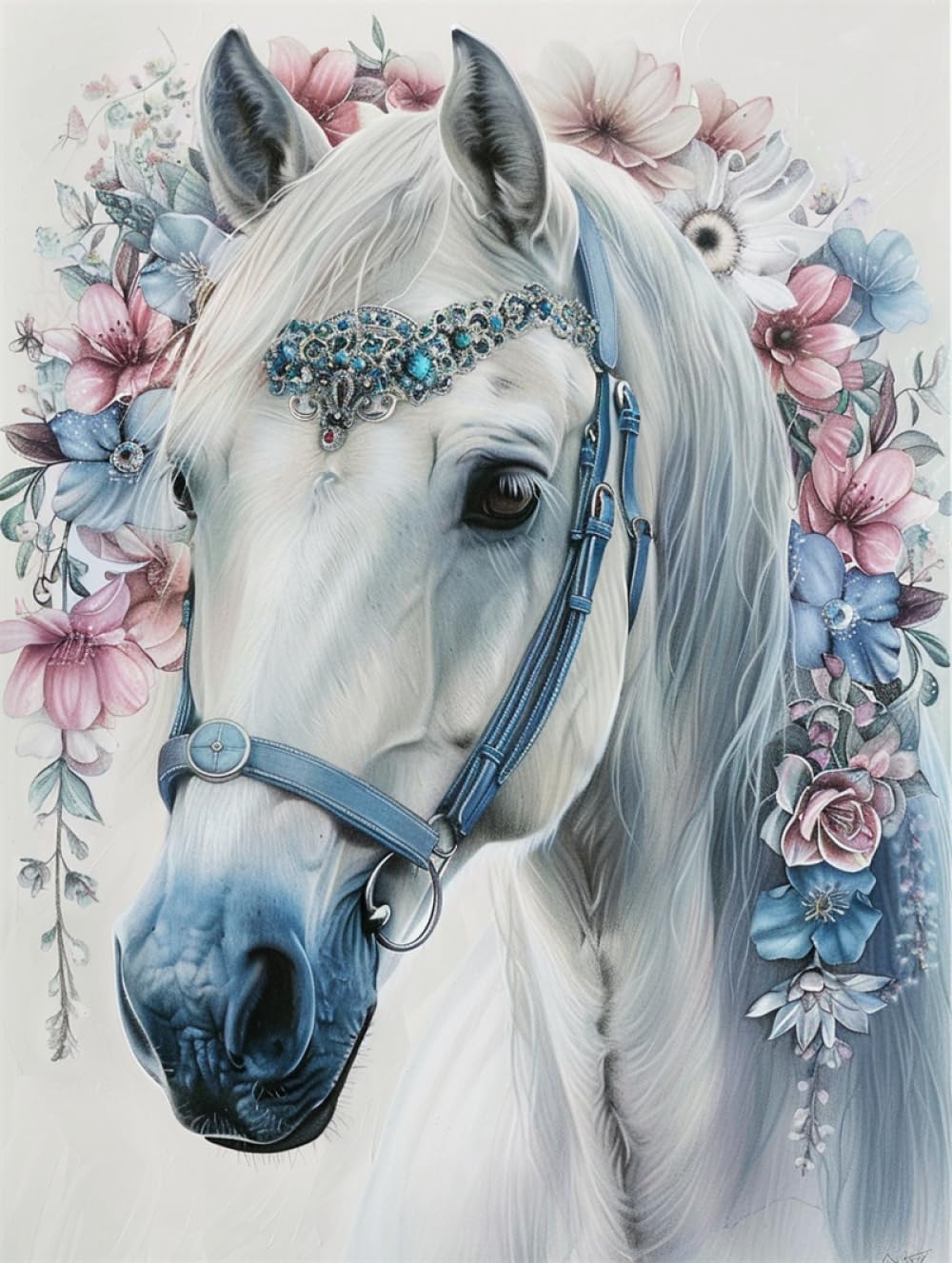 Rkflgew F 14Ct Horse Animal Embroidery Kit Animals And Lowers Cross-Stitch Kits Or Beginner Or Adults,Diy Easy Counted Needlework Embroidery Set Home Decoration 30X40 Cm