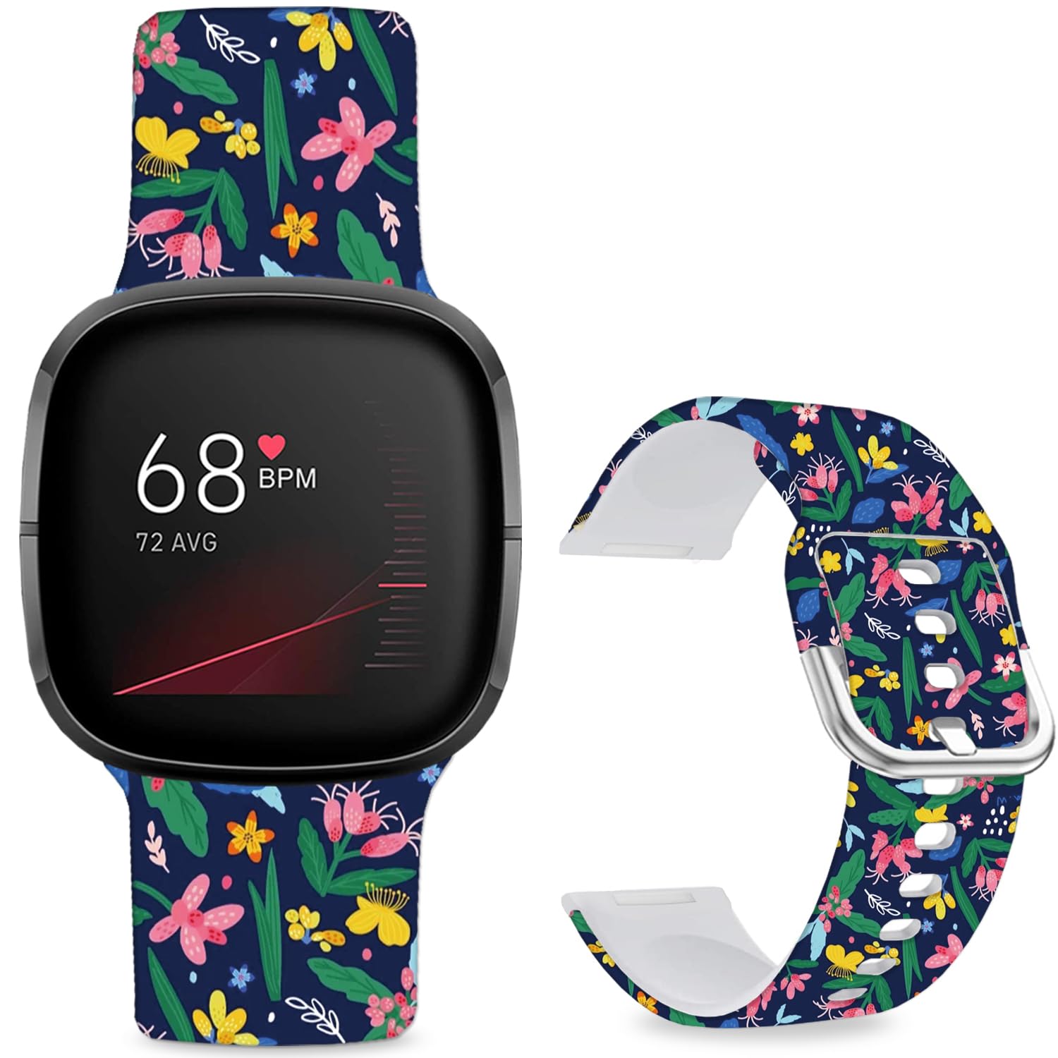 Leotop Pattern Printed Soft Silicone Replacement Bands Compatible with Fitbit Versa 4/ Fitbit Versa 3/ Fitbit Sense 2/Fitbit Sense for Women Men Teens. (Yellow Pink Flower Green Blue Leaf)