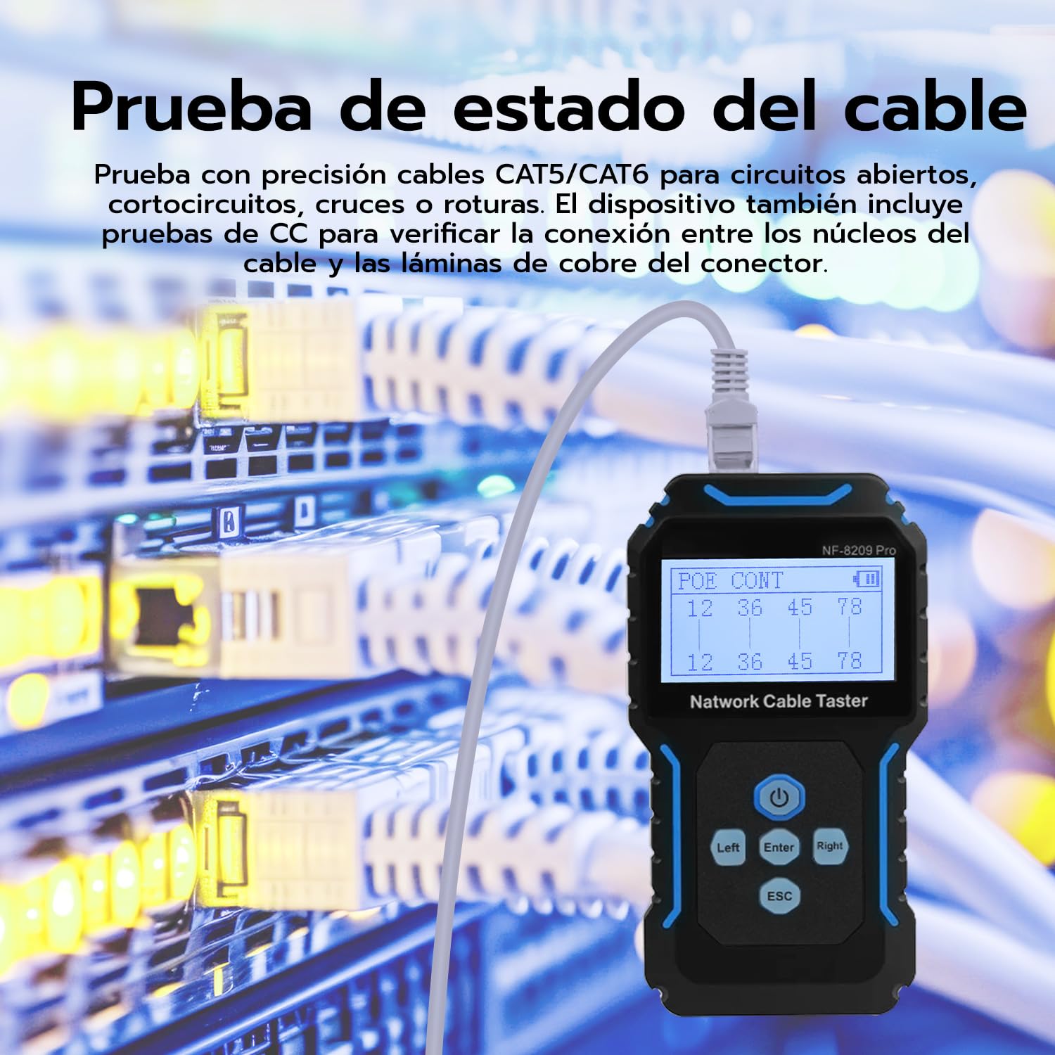 Mcbazel Probador de Cable con POE, Detector de Cable con Pantalla LCD, Rastreador de Cable Avanzado, Probador de Cable de Red NVC para CAT5 y CAT6