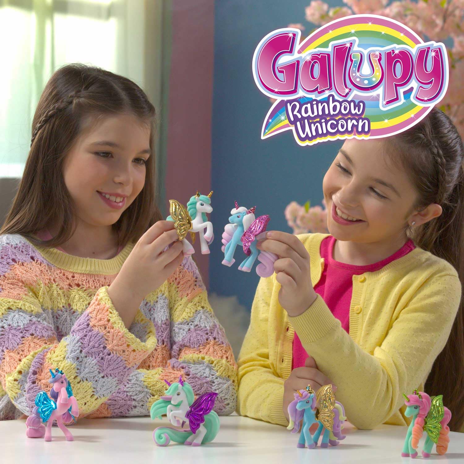 Galupy Rainbow Unicorn 16 Pack - Unicornio de Juguete para coleccionar, Figuras de Unicornio con alas de Purpurina y Cristal de Swarovski