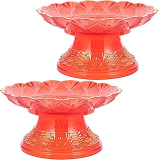 Veemoon Offering Plates for Church 2pcs Buddhist Plate Offering Bowls Fruit Tray Chinese Fu Character Food Dessert Snack Blessing Fruit Svering Tray for Altar Use Rituals Incense Smudging Decor Red S