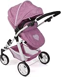 Bayer Chic 2000 - Nele Doll's Pram, 2-in-1 Combination Doll Pram for Children from 3 to 8 Years, Doll Pram with Convertible Baby Carrycot for Dolls up to 50 cm Size, Jeans Pink - 3