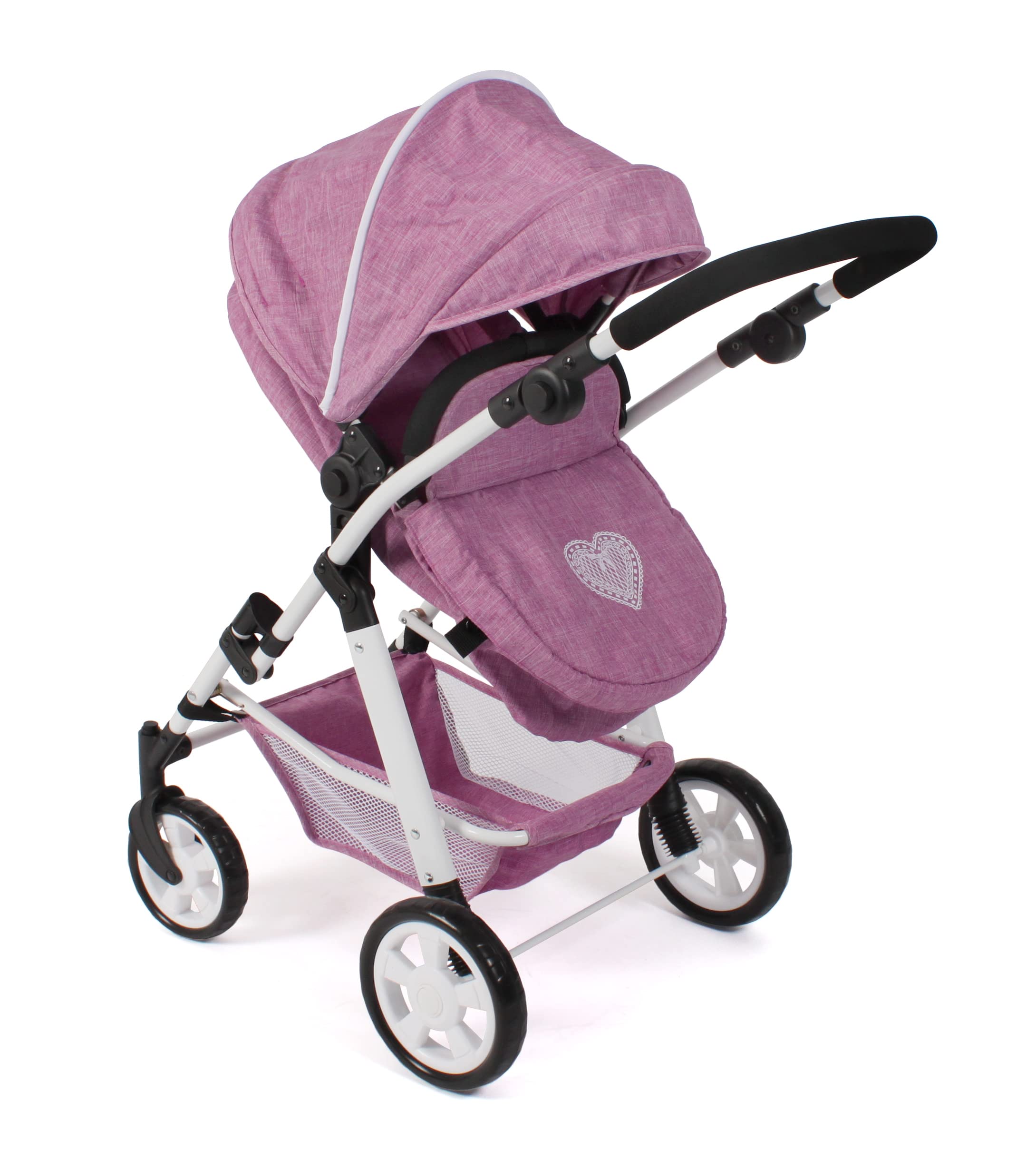 Bayer Chic 2000 - Cochecito de muñecas Nele, 2 en 1 para niños de 3 a 8 años, Carrito para muñecas con bañera Convertible, Cochecito para muñecas de hasta 50 cm de tamaño, Color Rosa Vaquero