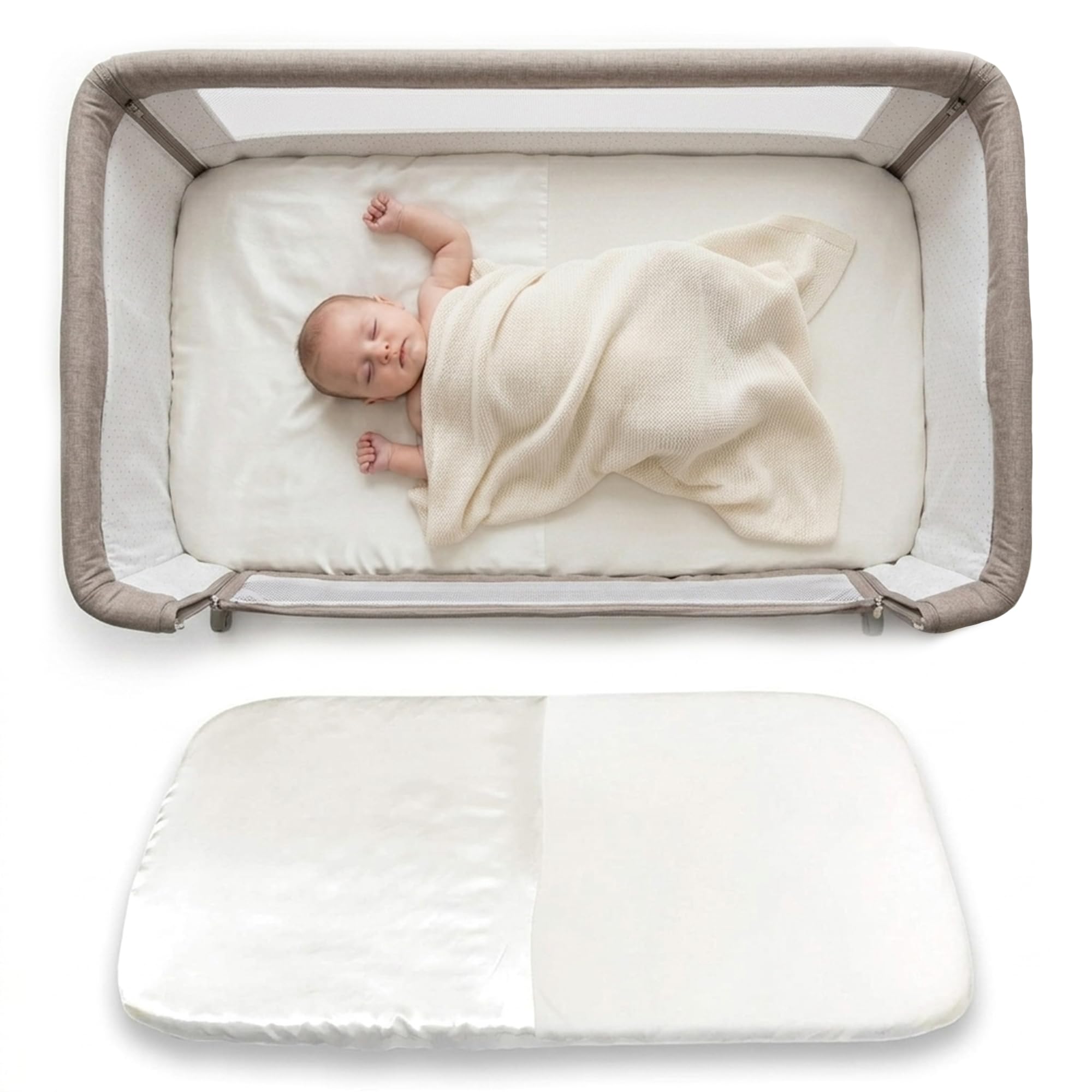 MANE by TIM & TAM SATIN and Organic Cotton CRIB fitted sheets. Protect Delicate HAIR & SKIN SATIN FITTED SHEETS for BALDING, KNOTTY DRY HAIR and ECZEMA (White), Crib (up to 85x52cm)