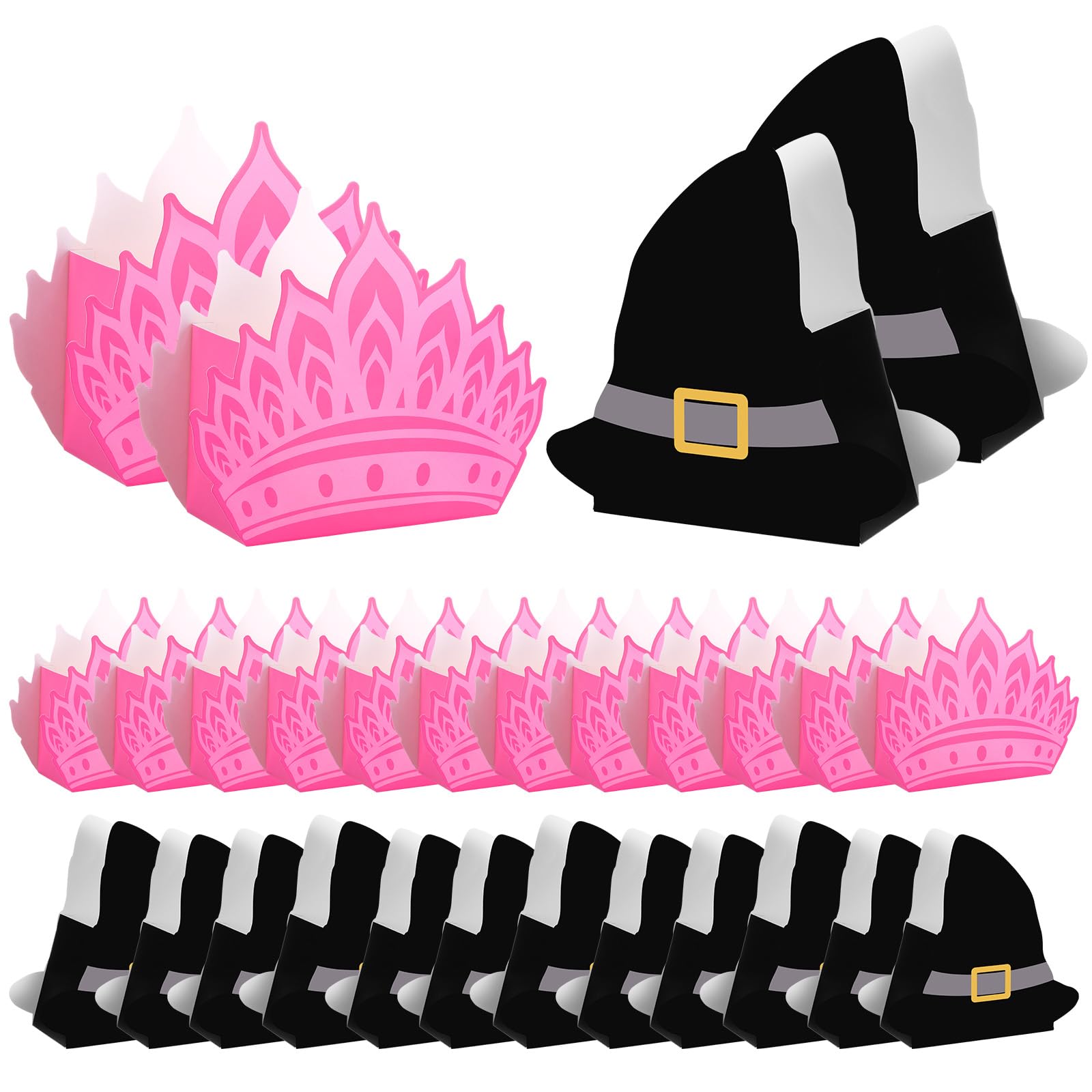 Fuyoooo 12 Pcs Witch Party Favors Pink Crown and Black Witch Hat Gable Box Princess Flower Box for Pink and Green Party Princess Birthday Holiday