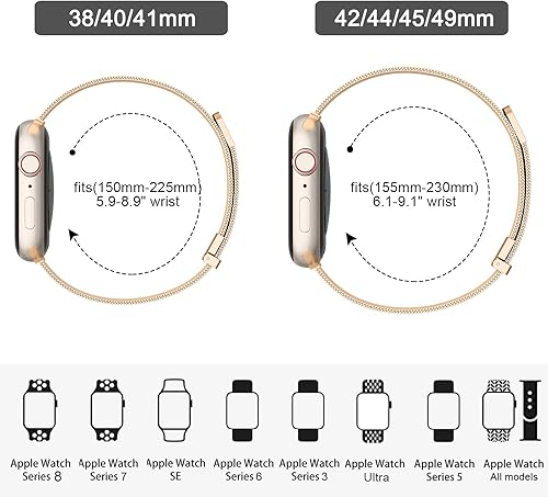 Miniatura 5 de Vanjua Correa de metal compatible con correas de Apple Watch de 1.614 in 1.575 in 1.496 in 1.654 in 1.732 in 1.772 in 1.929 in, correa de repuesto