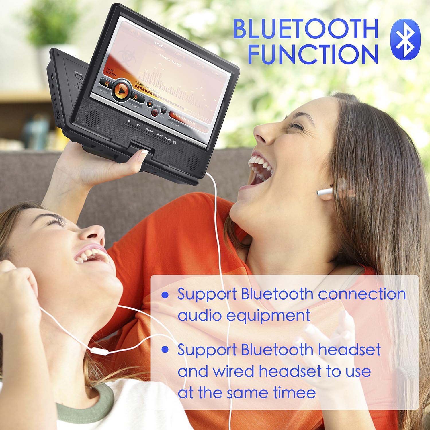 YOOHOO Lecteur DVD Portable Bluetooth 12,5" écran pivotant 10,5" Batterie Rechargeable MKV/MP4